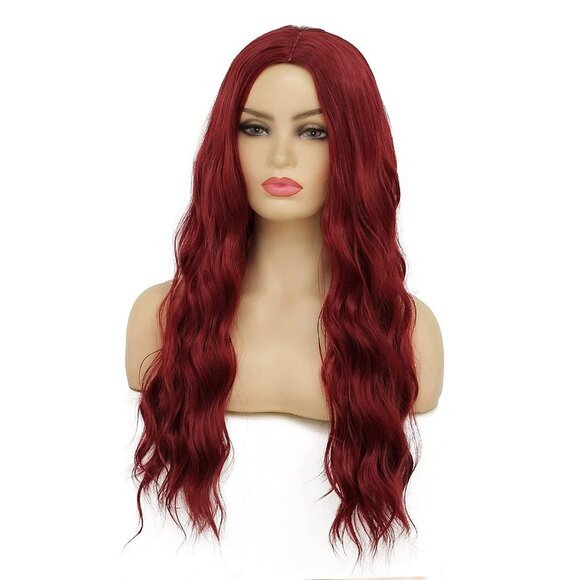 Long Middle Part Wine Red Wig - Picture 2 of 3